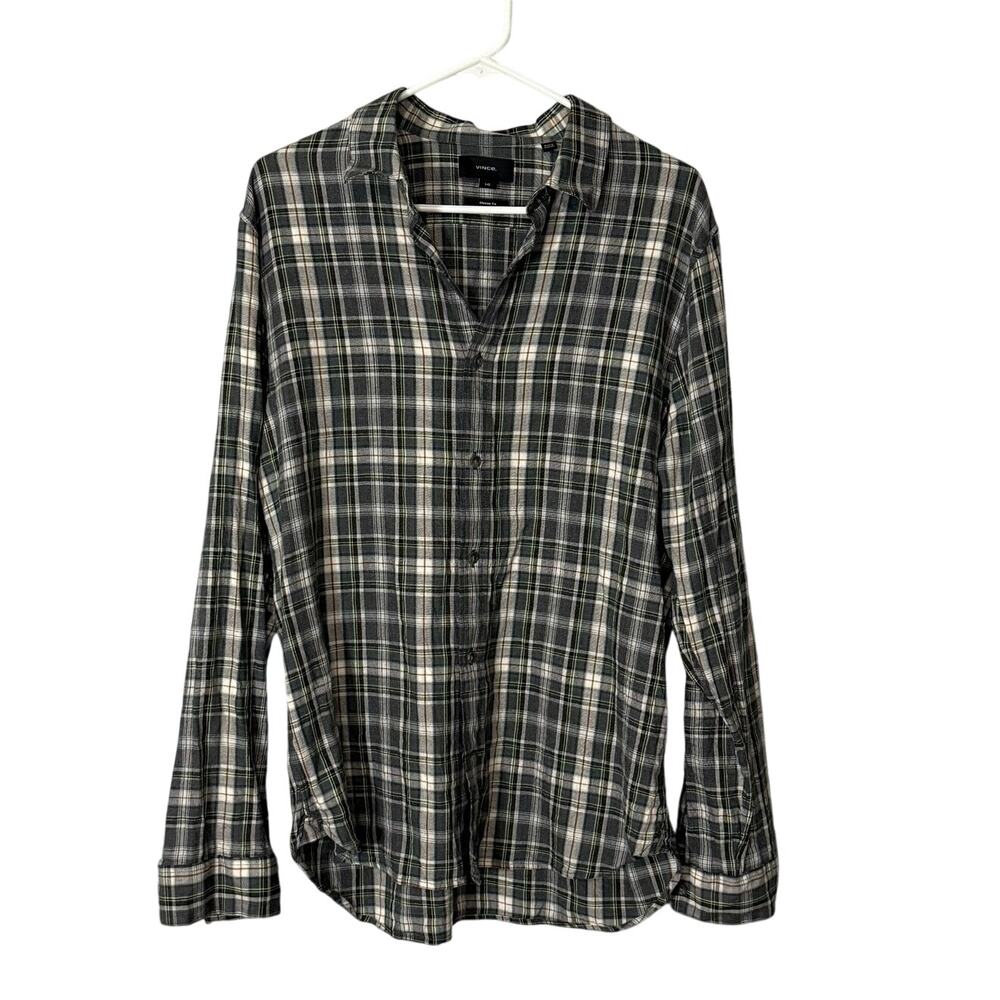 Vince Classic Fit Plaid Woven Long‎ Sleeve Shirt Large